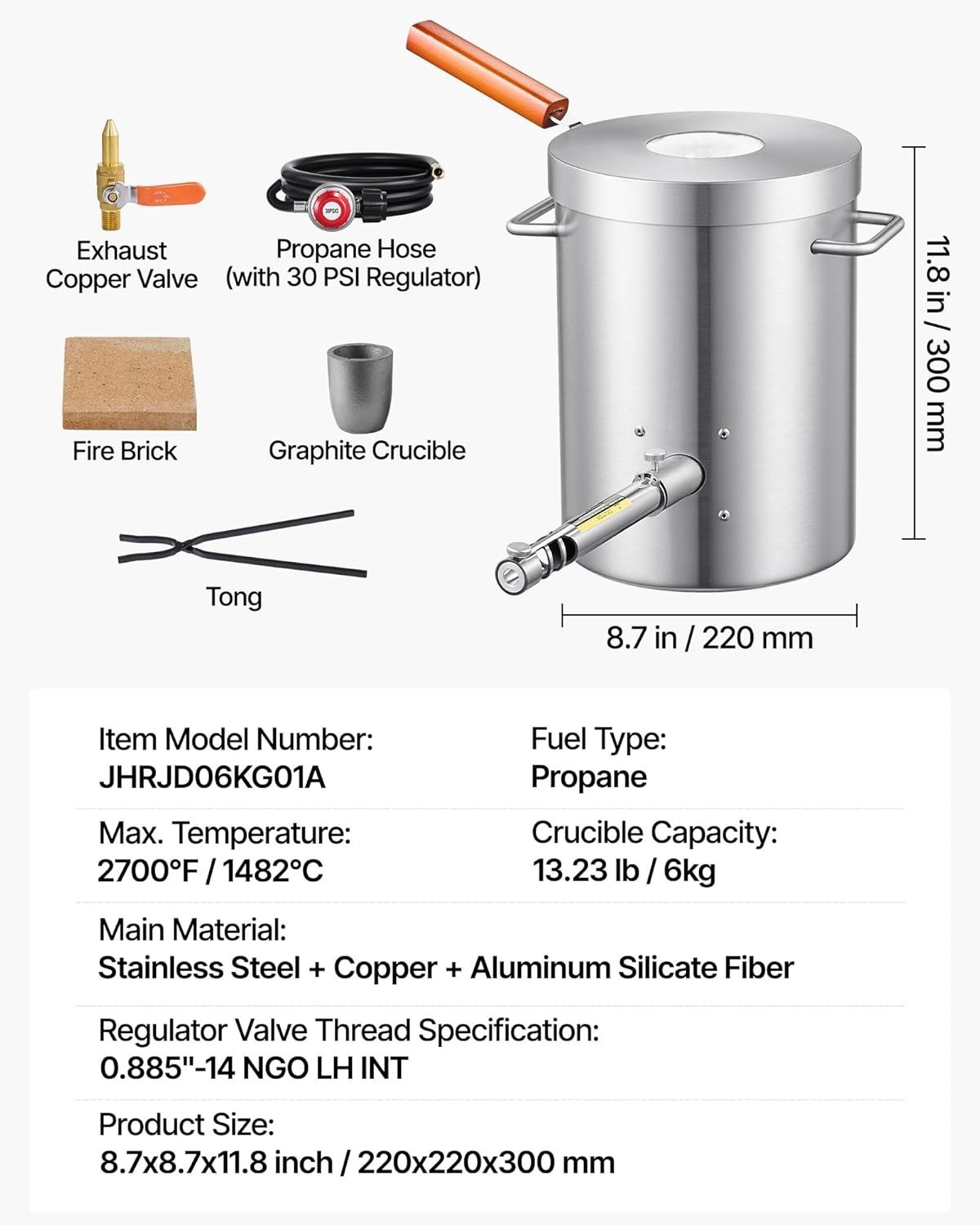 6KG Propane Melting Furnace Kit – Stainless Steel Forge for Metal Casting Art