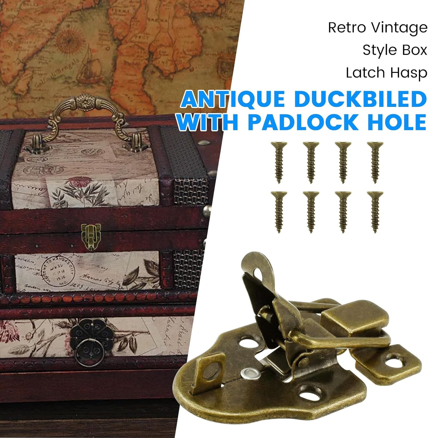 2-Pack Retro Bronze Style Toggle Latch – Antique Metal Duckbilled Hasp Catch wit