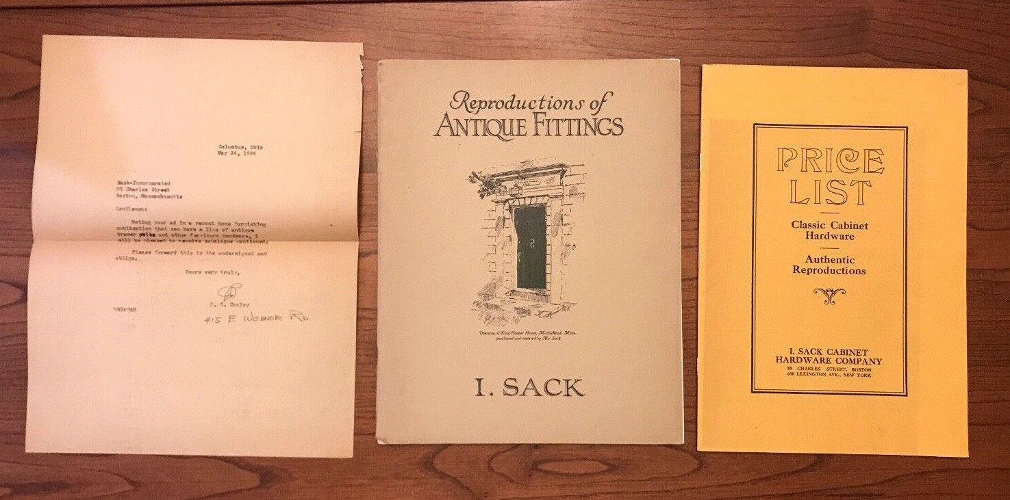 I Sack Cabinet Hardware Co 1934 Antique Fittings Catalog, Price List, Letter