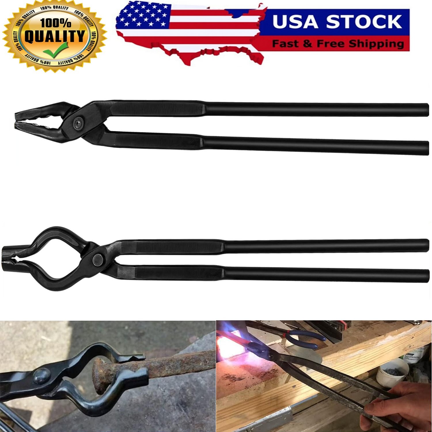 16″ Wolf Jaw Tongs+17″ V-Bit Bolt Blacksmith Tongs Knifemaking Bladesmith Forge