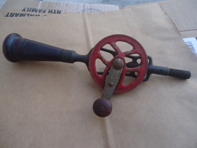 Red Head No 110 11” Vintage Manual Hand Crank Drill with Wood Handle Made in USA