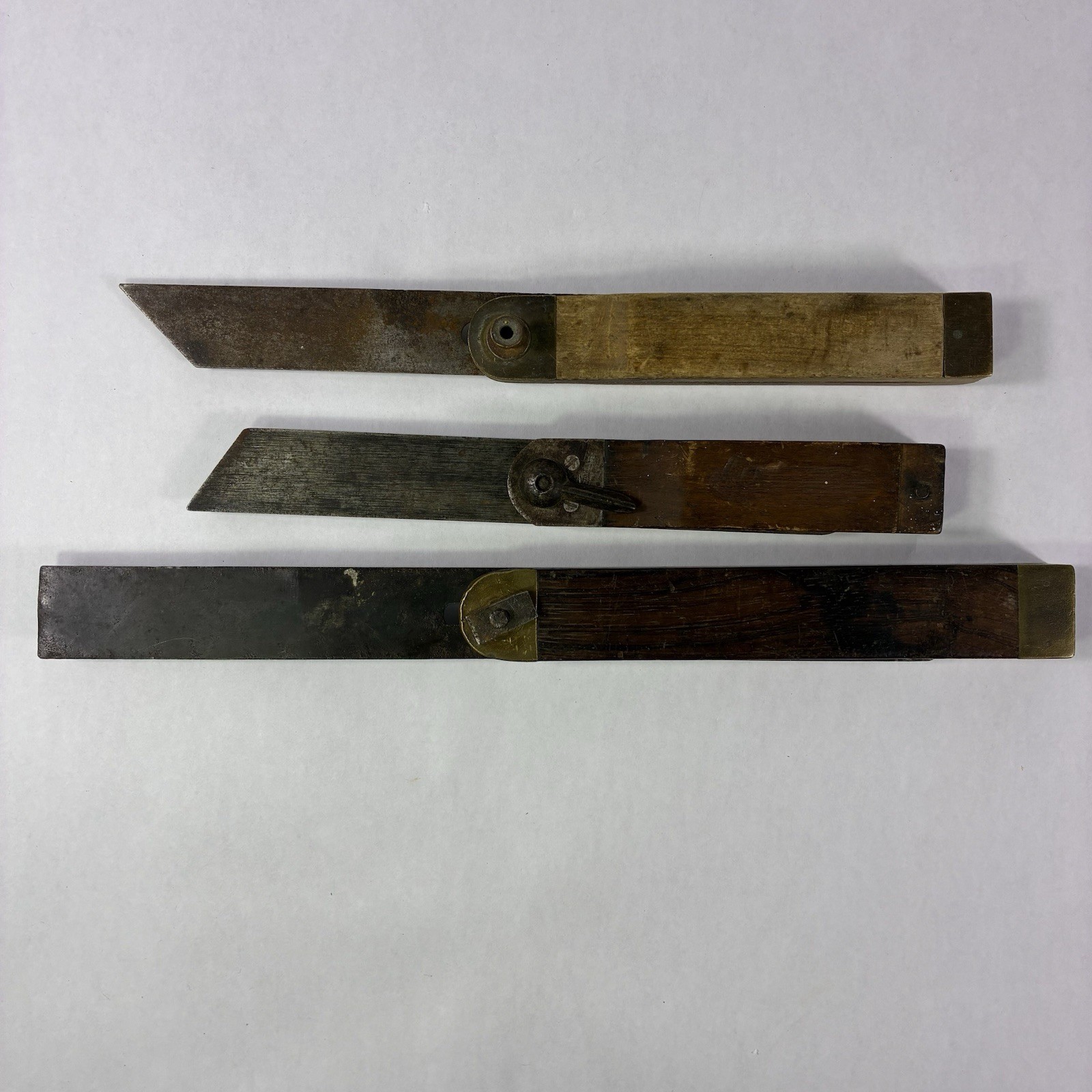 3 Vintage Wooden Folding Metal Bevel Squares Carpenter Woodworking Tools