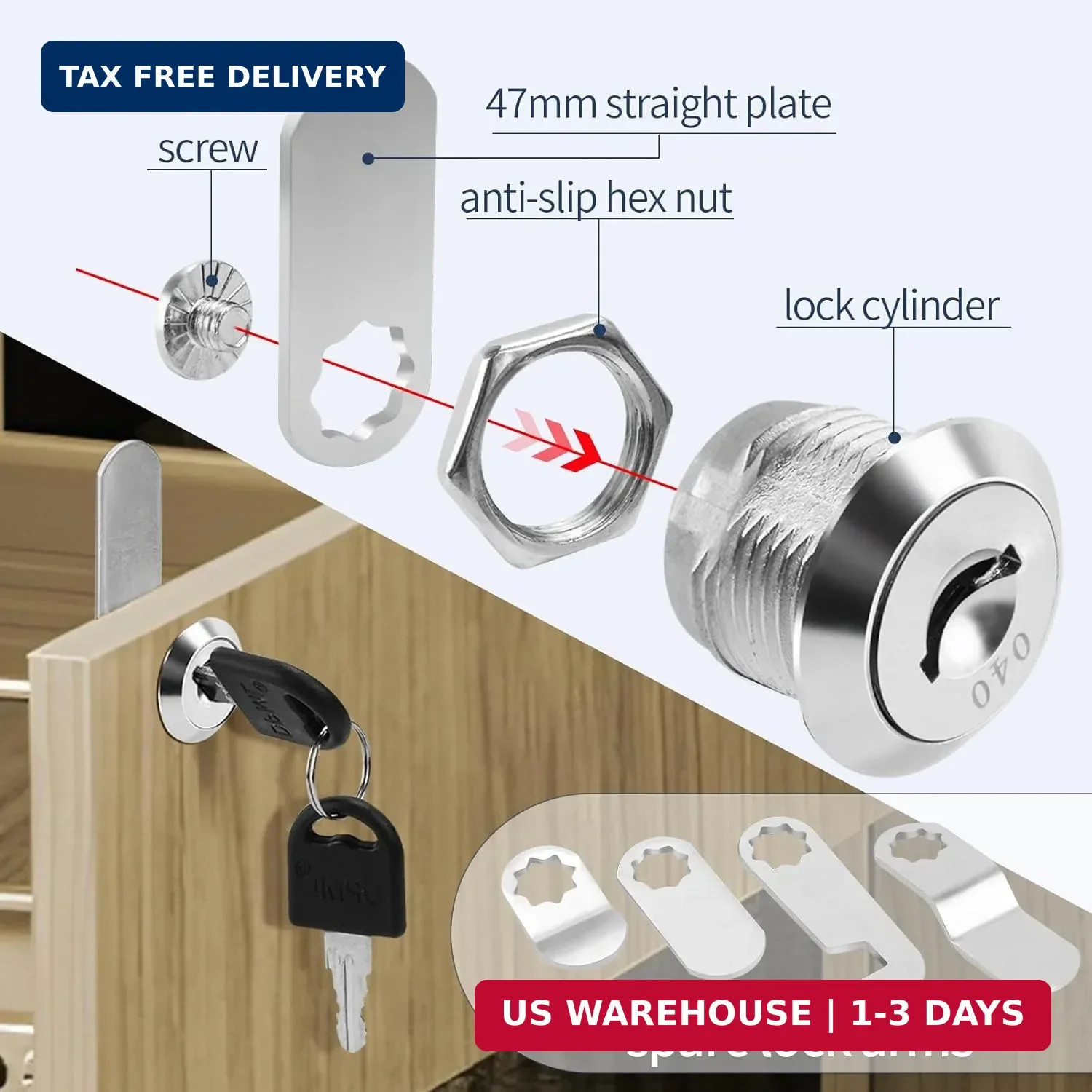 5/8” Alloy Cam Locks with Keys, 5 Replacement Lock Plates | 2 Pack For Mailbox,