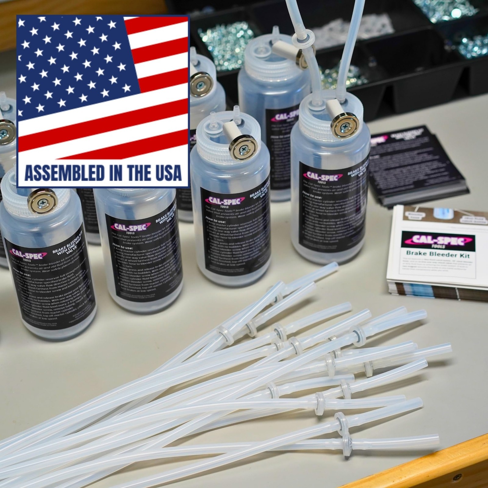 Brake Bleeder Kit – One-Way Check Valve, Magnet Mount, 16oz Catch Bottle, 16”…