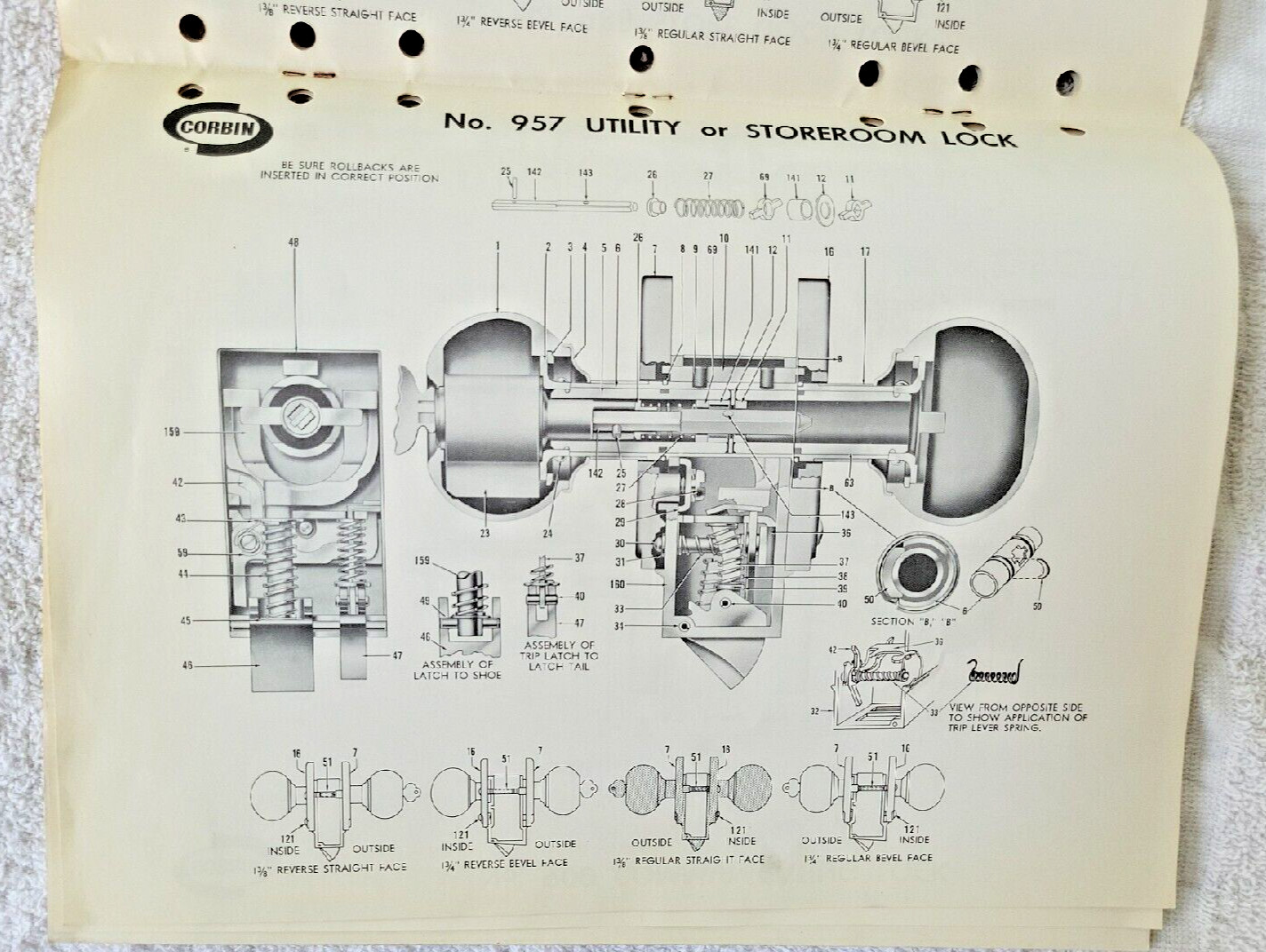 Vintage 1960 Corbin Lock: Unit Locksets 900 Series Manual & Parts List Locksmith