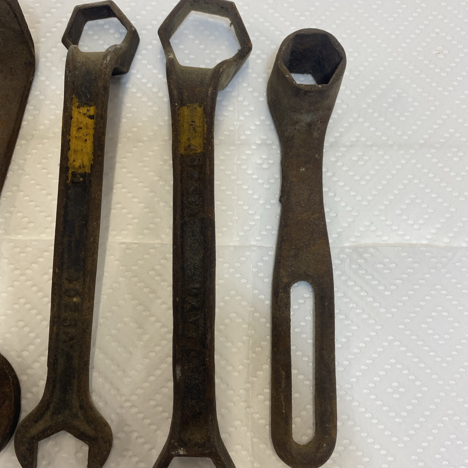Lot of 2 Antique Adjustable Wrenches 1 drill & 4 Auto or Farm wrenches