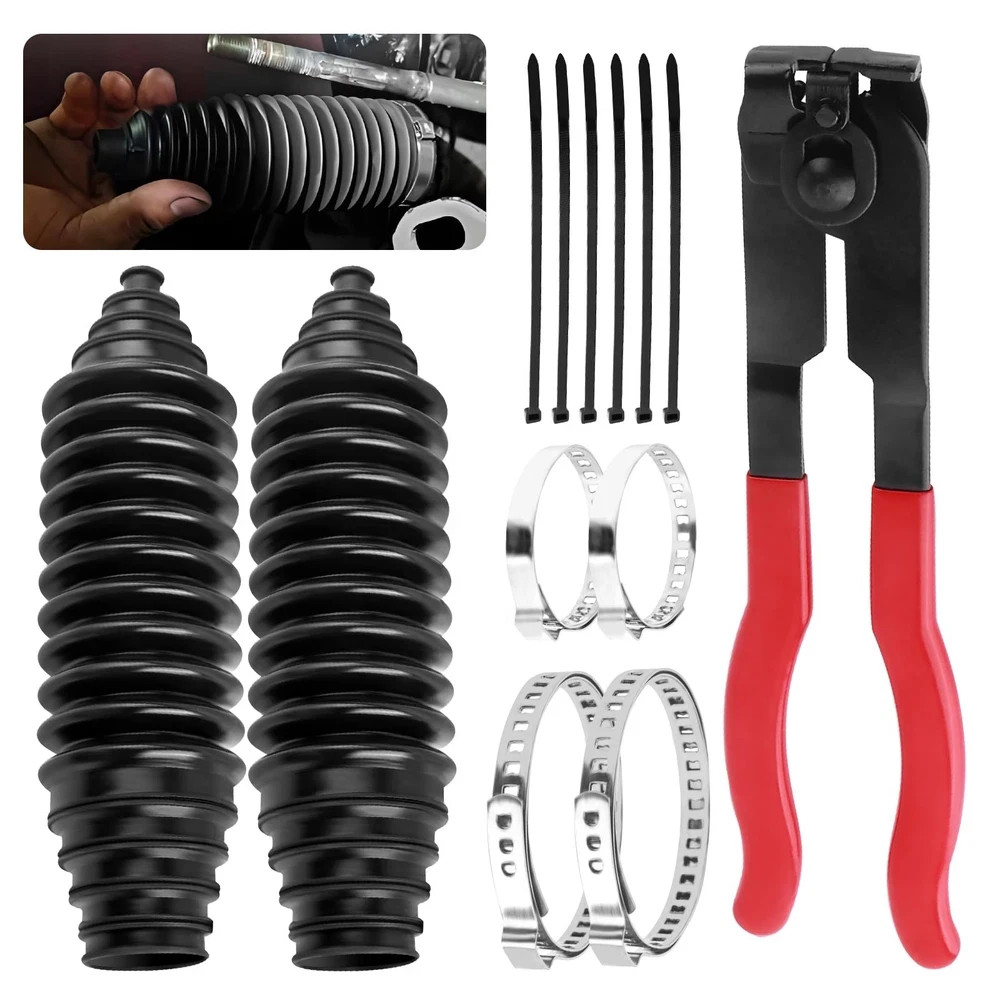 Inner Tie Rod Boot Kit w/ Clamp Pliers Steering Rack Boot w/ Clamps Car