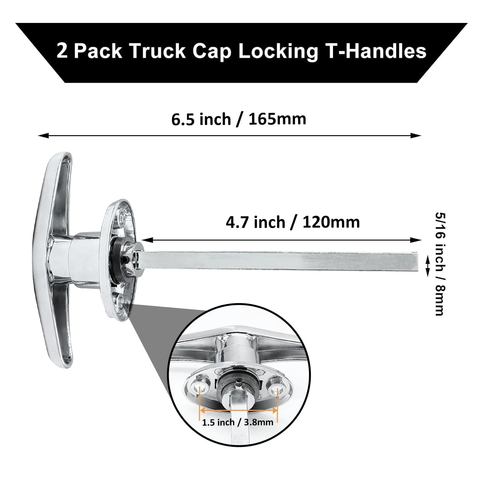 Qjaiune 2 Pack Truck Cap Locking T-Handles Silver Camper Topper Lock,