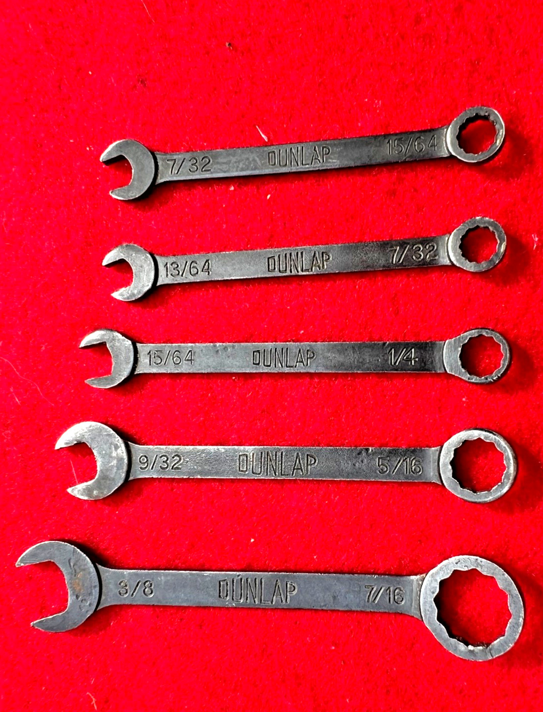 Vintage Dunlap Combination Ignition Wrenches Quantity 5- piece assorted sizes