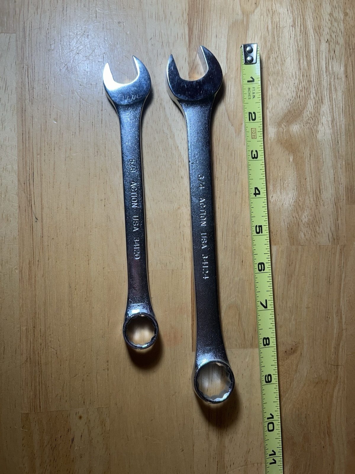 (2) Vintage ACTION 5/8″ & 3/4” Combination Wrench 34120 & 34124 12Point USA