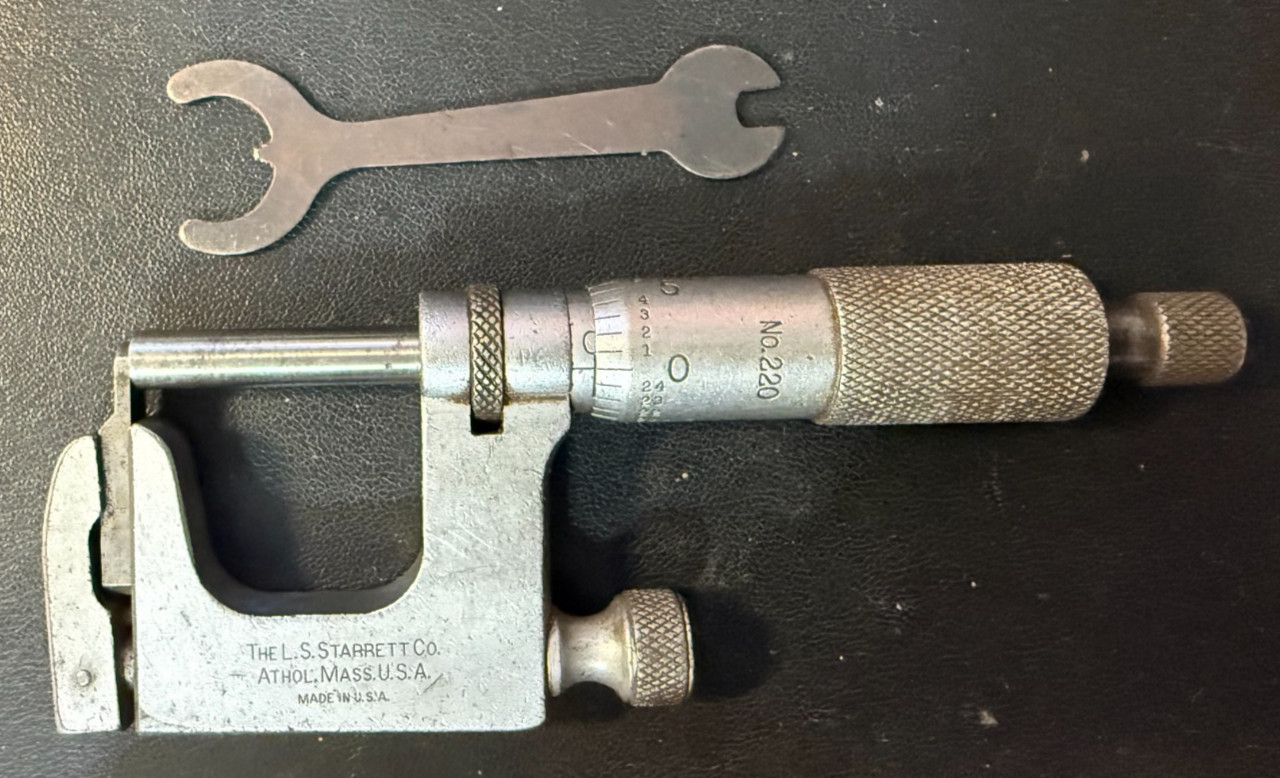 Vintage L. S. Starrett No. 220 Multi-Anvil Micrometer 0-1″ w/Wrench USA