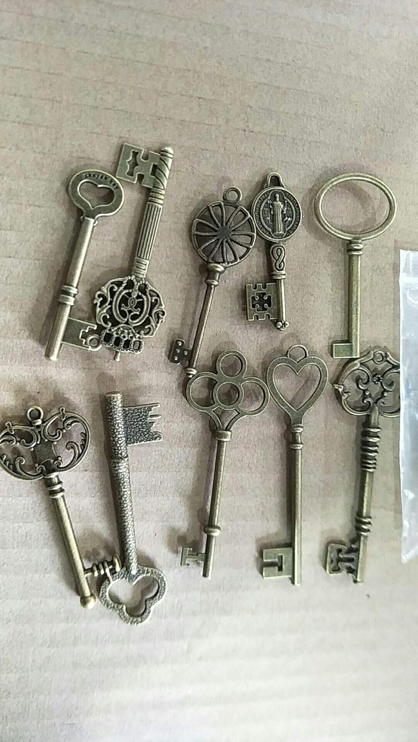 Mixed 10 Skeleton Keys Antique Bronze Finish Skeleton Keys Extra Large Vintage S