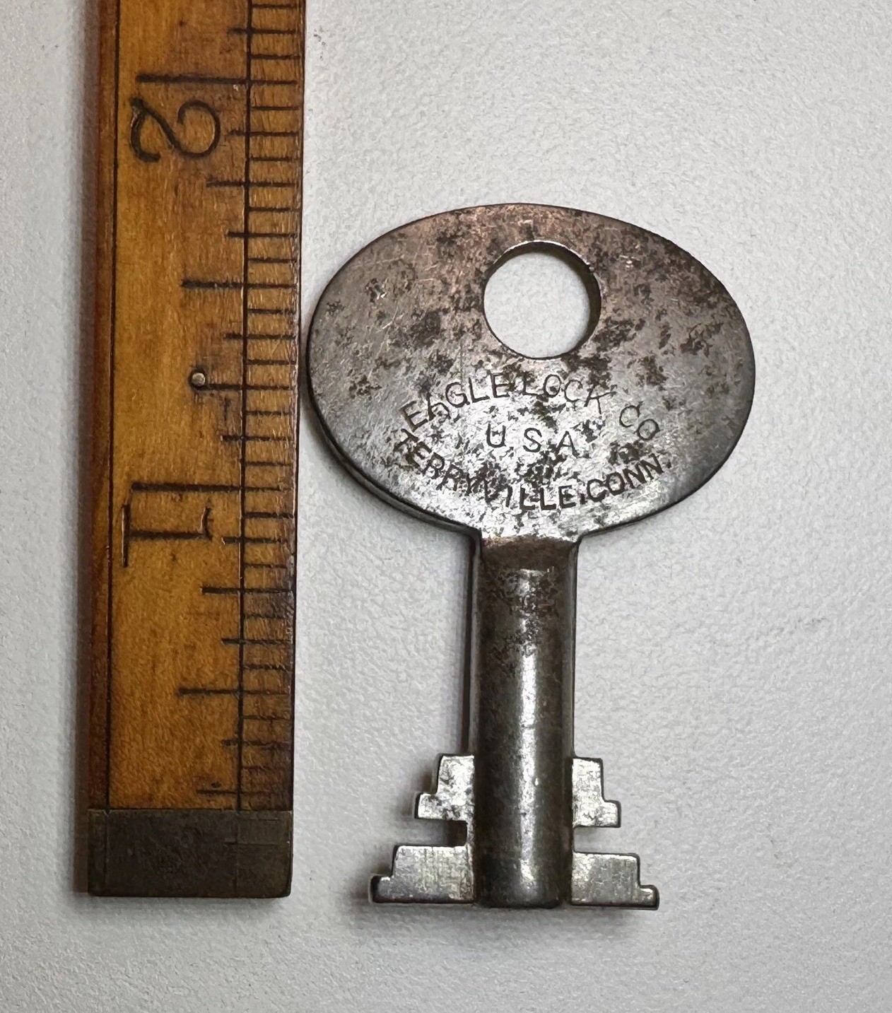🌿 🗝️ Vintage Antique EAGLE LOCK CO Double-Bit Hollow Barrel Skeleton Key #13A5