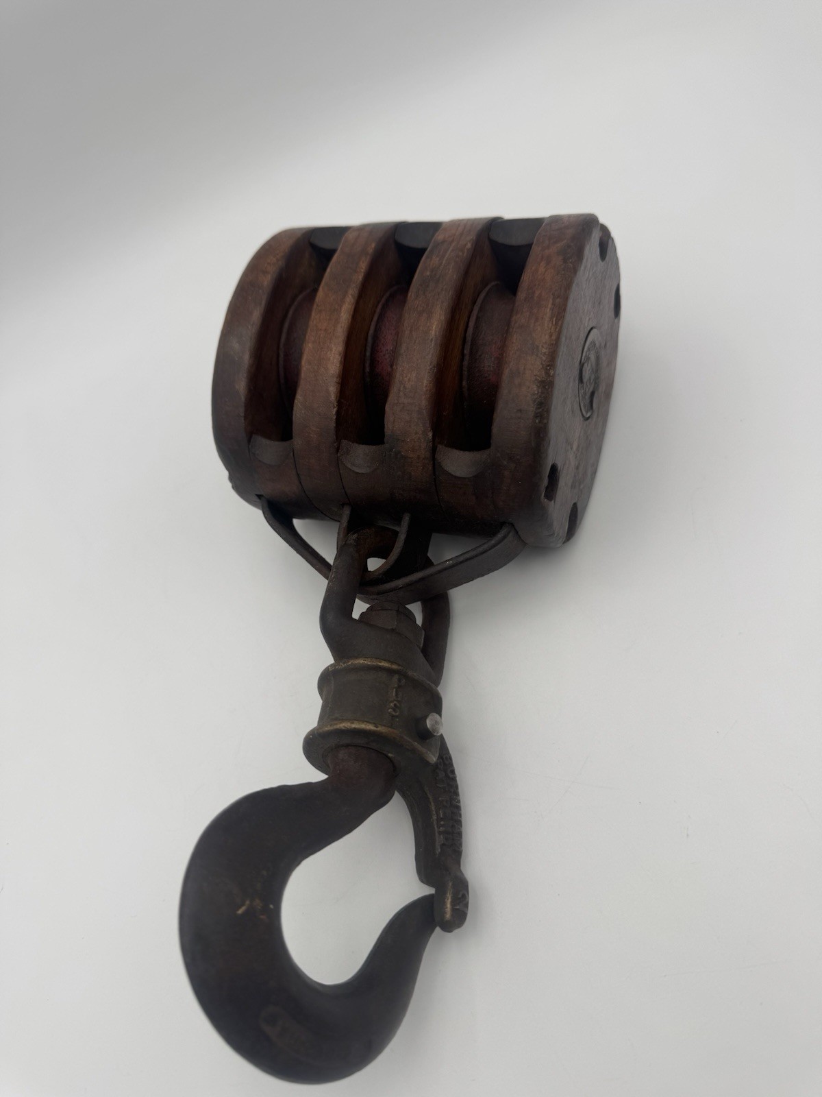 Vintage Modesco Products Easton PA Nautical Triple Wheel Pulley w/Hook
