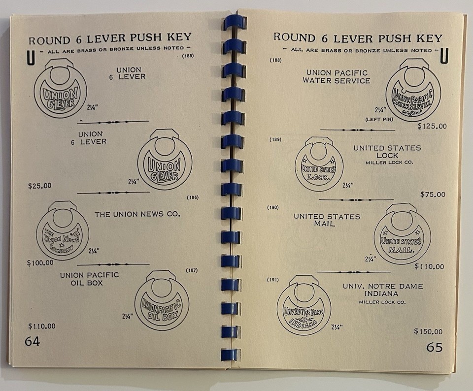 Round 6 Lever Push-Key Padlocks, by Stewart Lock Collector Reference Book