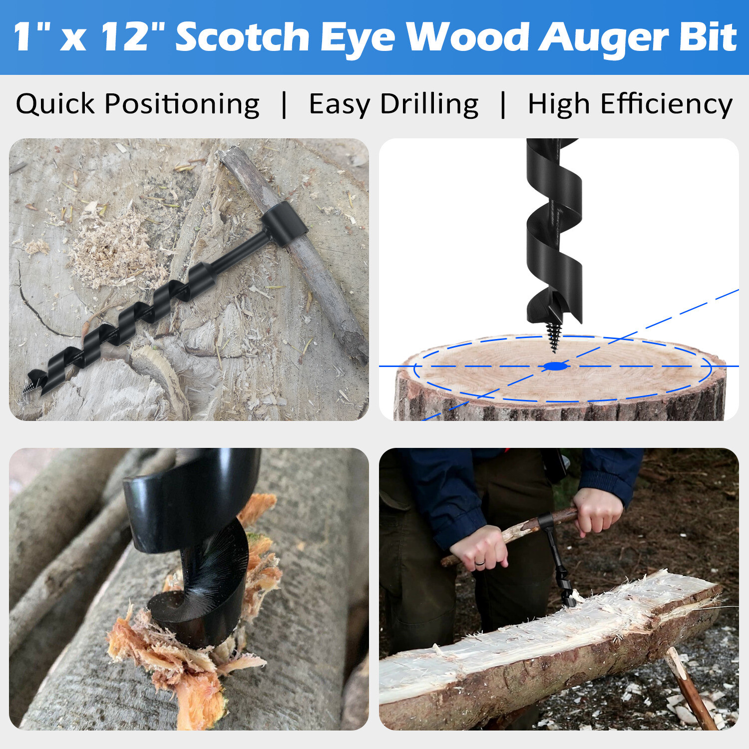 1 Inch Hand Auger Wrench 1″ X 12″ Manual Hole Scotch Eye Wood Auger Drill Bit