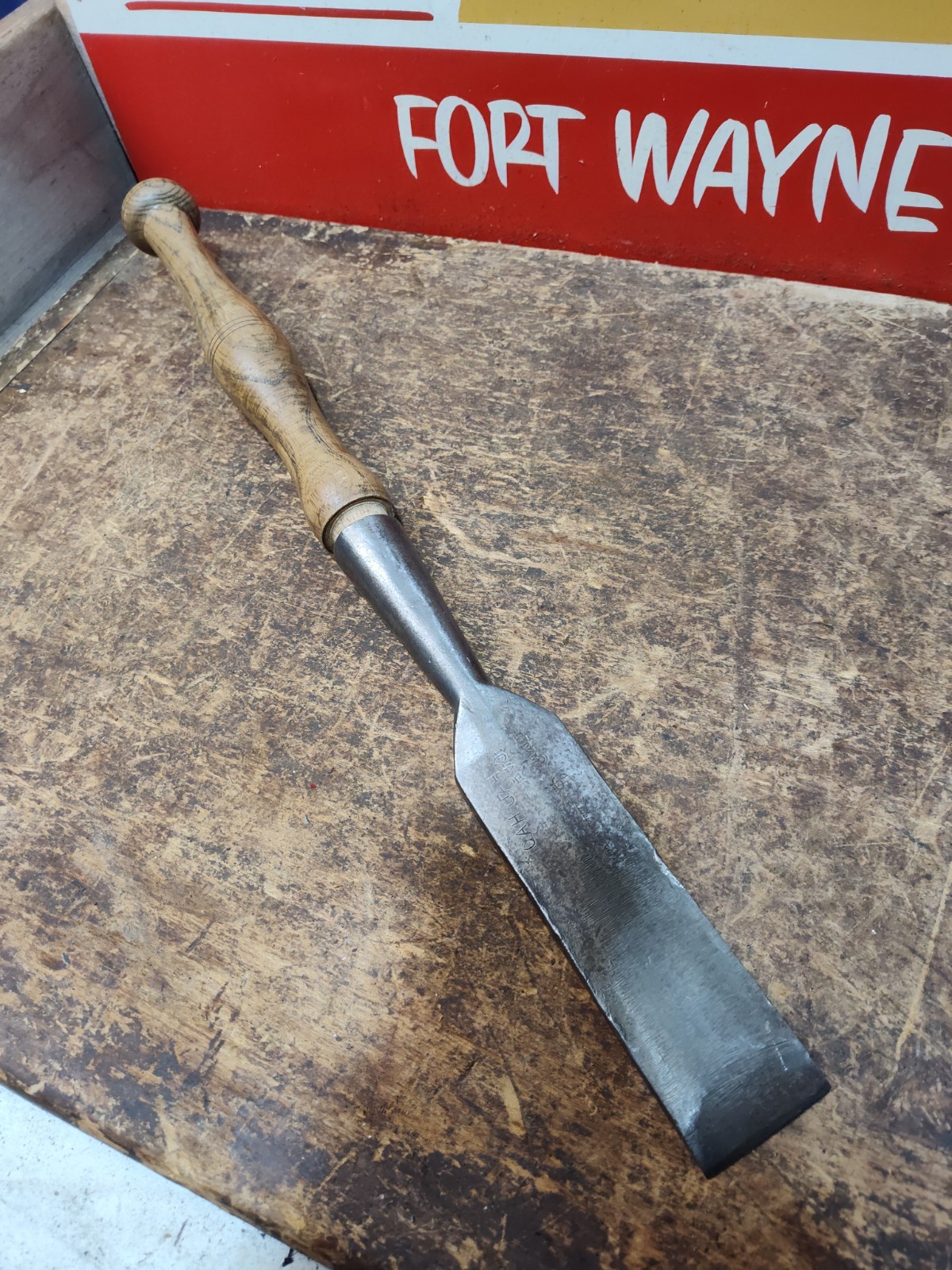 Early Hubbard 2″ Socket Bevel Edge Chisel Slick Timber Frame Millwright