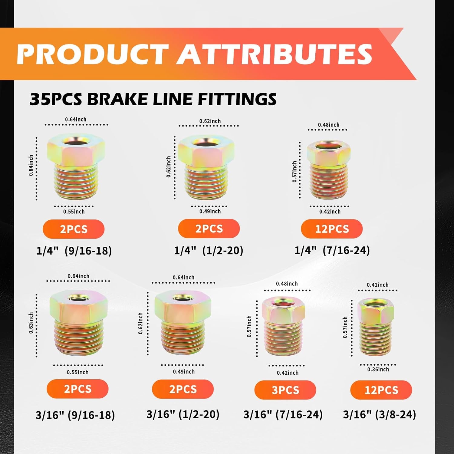 35PCS Brake Line Fittings Kit Steel 1/4 & 3/16 Inch