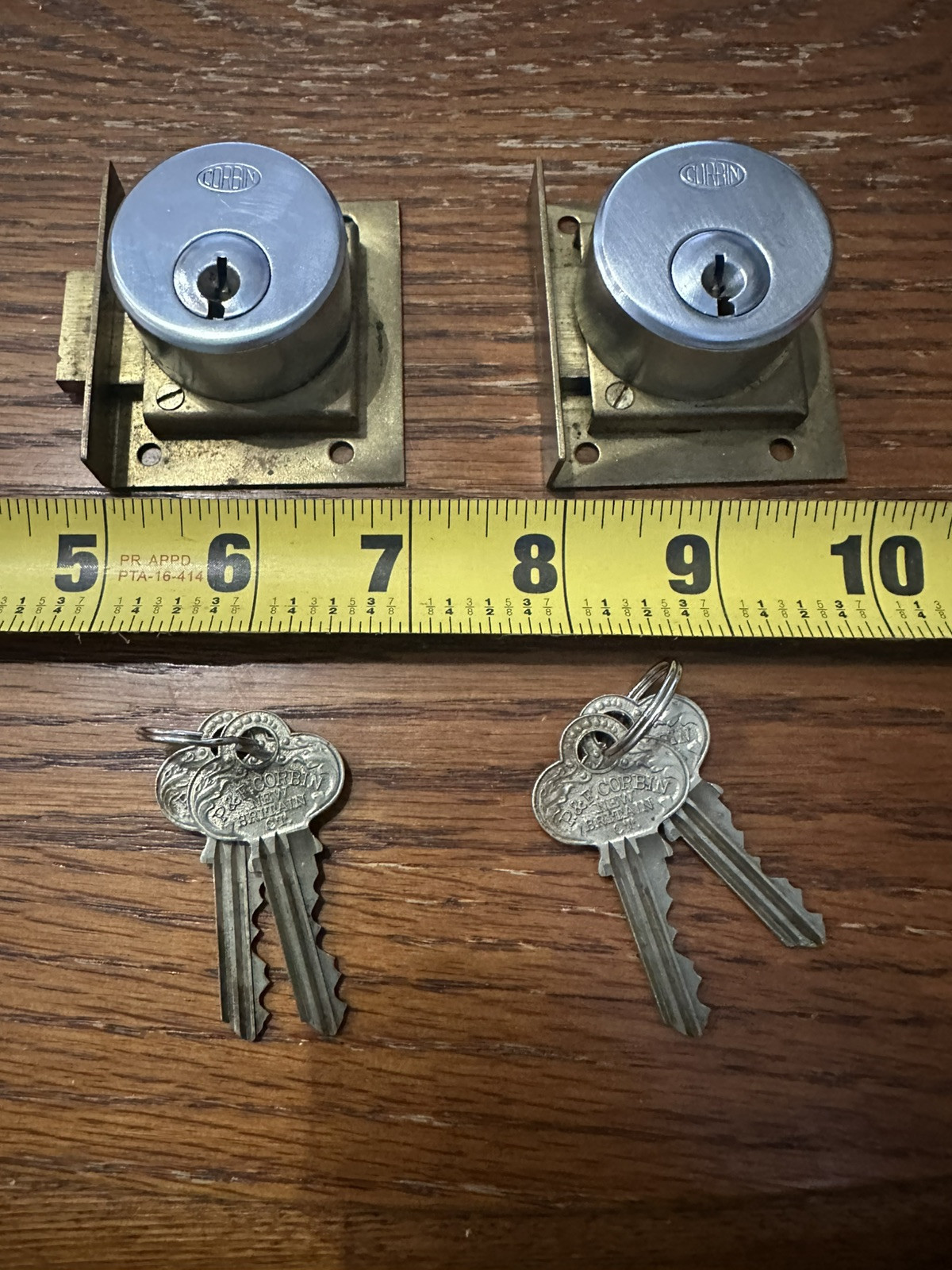 2 Vintage Old Original P&F Corbin Cabinet Drawer Door Locks W/4 OEM Keys