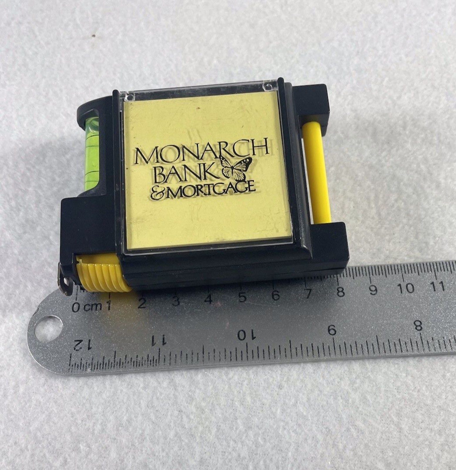 Vintage Bostic Tape Measure with Belt Clip Level sticky notes & pen Black Yellow