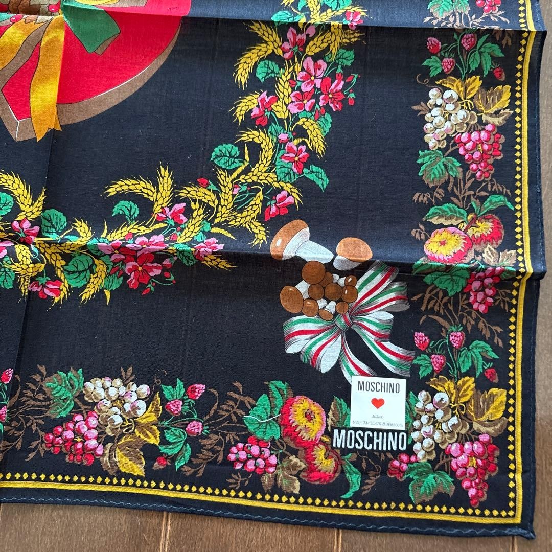 MOSCHINO Vintage Handkerchief Mushroom Ribbon Heart Red Used Autumn