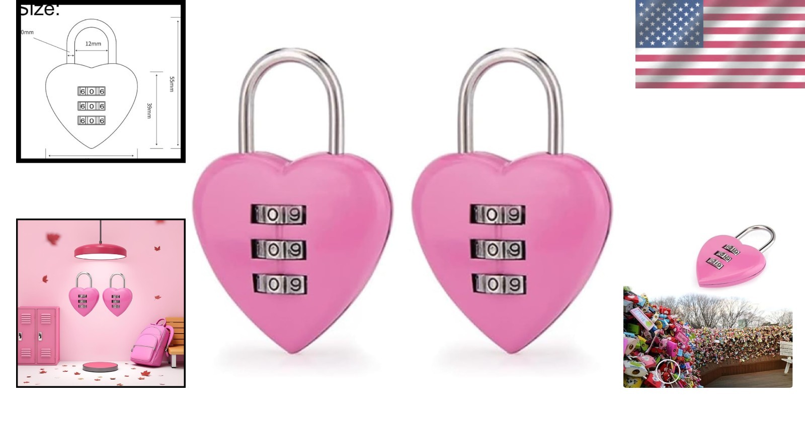 Adorable Mini Pink Heart Combination Padlocks – Set of 2 for Stylish Protection