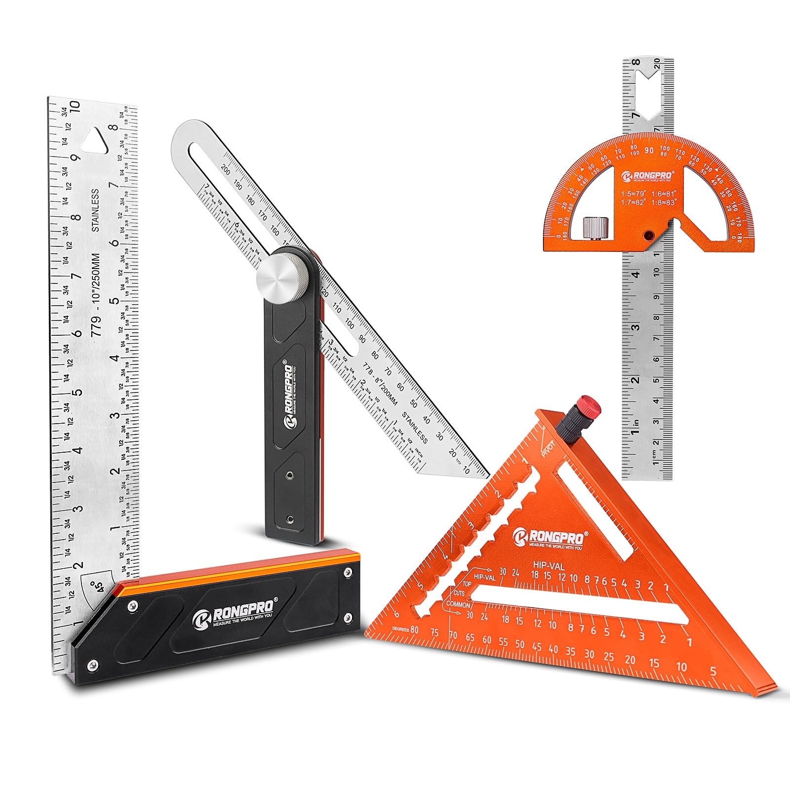 4Pcs Woodworking Tools -7”Aluminum Rafter Square,12”Adjustable Protractor A…
