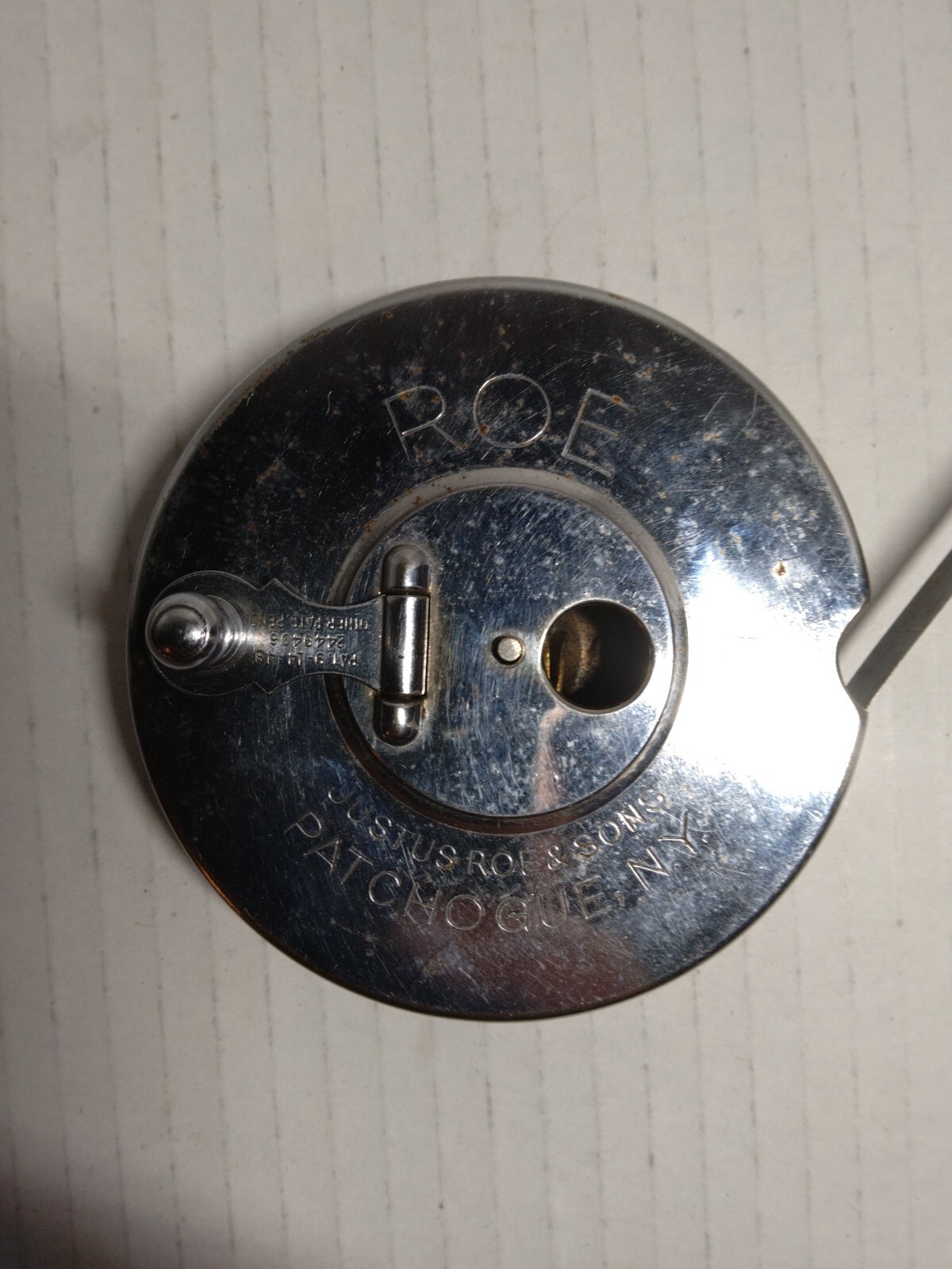 S13B Vintage Justus Roe & Sons 50 ft Steel Wind-Up Tape Measure Patd 9/14/48