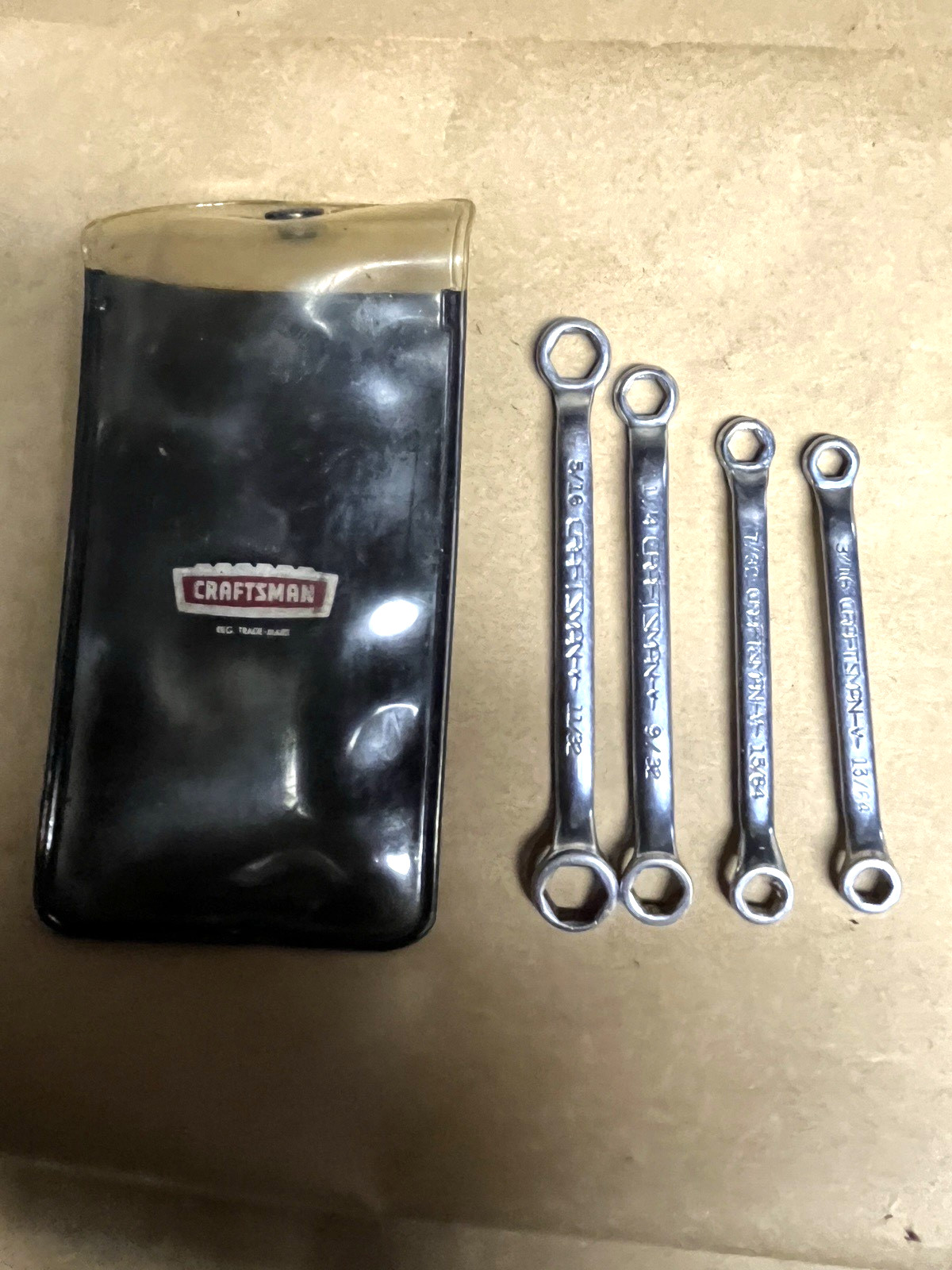 VINTAGE CRAFTSMAN 4 PIECE MIDGET BOX END WRENCH SET SAE 9-4379 W/ VINYL POUCH