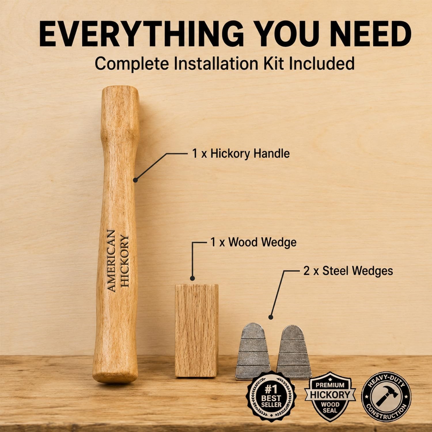 1 pack Wood Sledge hammer handle replacement for 2, 3 and 4 lb Complete Set with