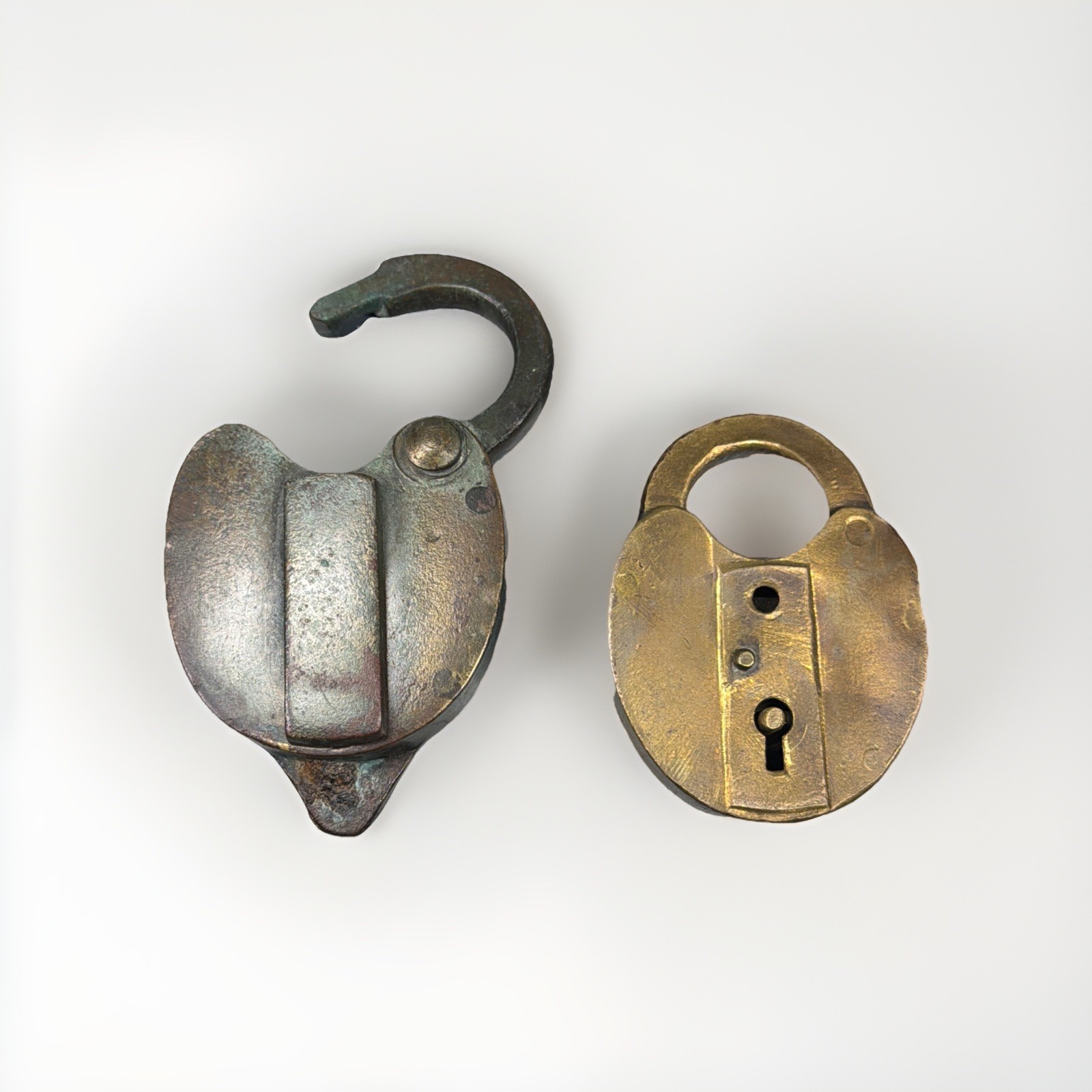 2 Vintage Brass Padlocks RR Style Teardrop/heart Shaped No Keys