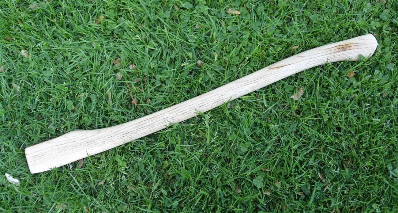 HICKORY 28″ Single Bit Boys Bent AXE HANDLE Fire Finish & Lacquered Amish Made
