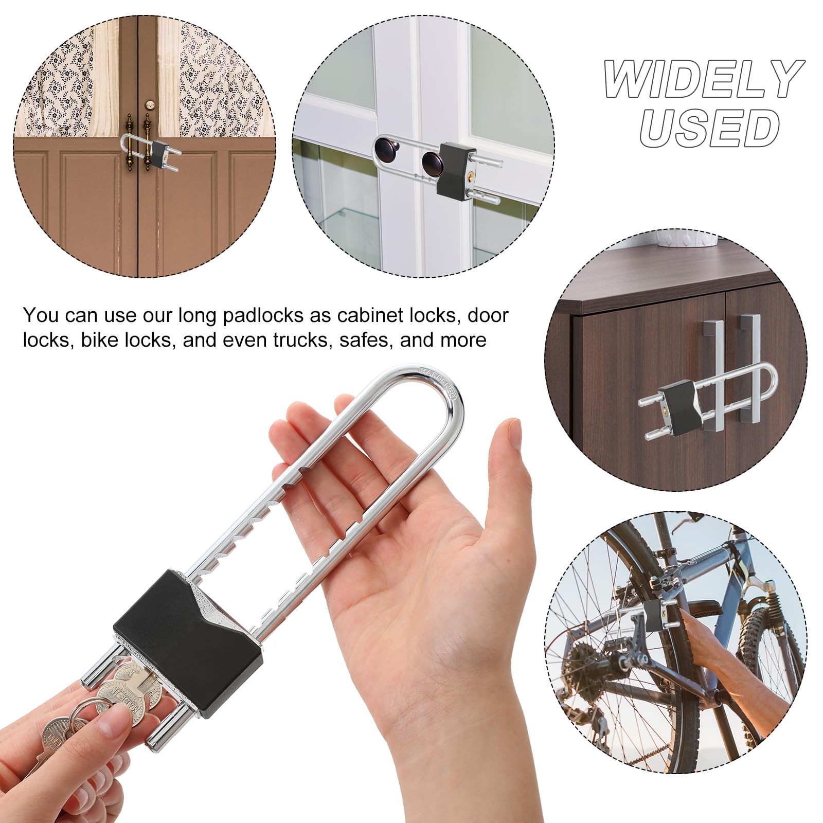 2 Pcs Long Shackle Padlock with Key Solid Brass Removable Adjustable Length S…