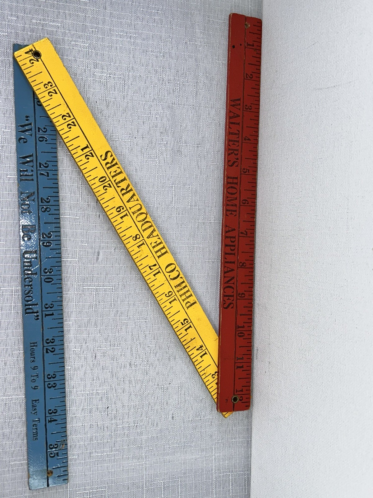 VTG Walters Philco We Will Not Be Undersold Folding Wood Ruler Red Yellow Blue