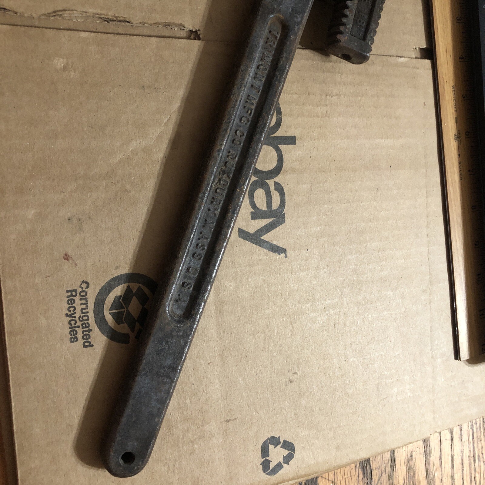 Vintage Trimo Trimont Mfg Pipe Co. 18” Pipe Wrench Made In Roxbury Mass USA 1918