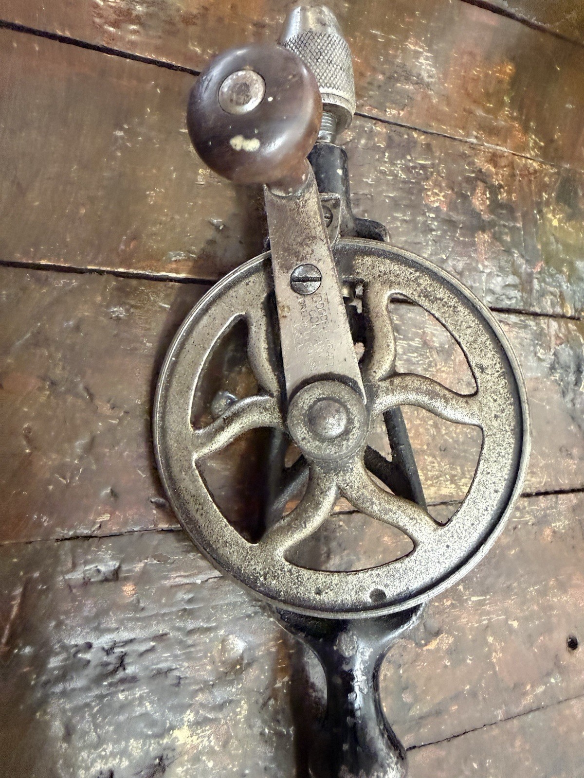 Vintage Goodell Pratt No 2 Hand Drill Eggbeater Drill USA Wood Handle Works