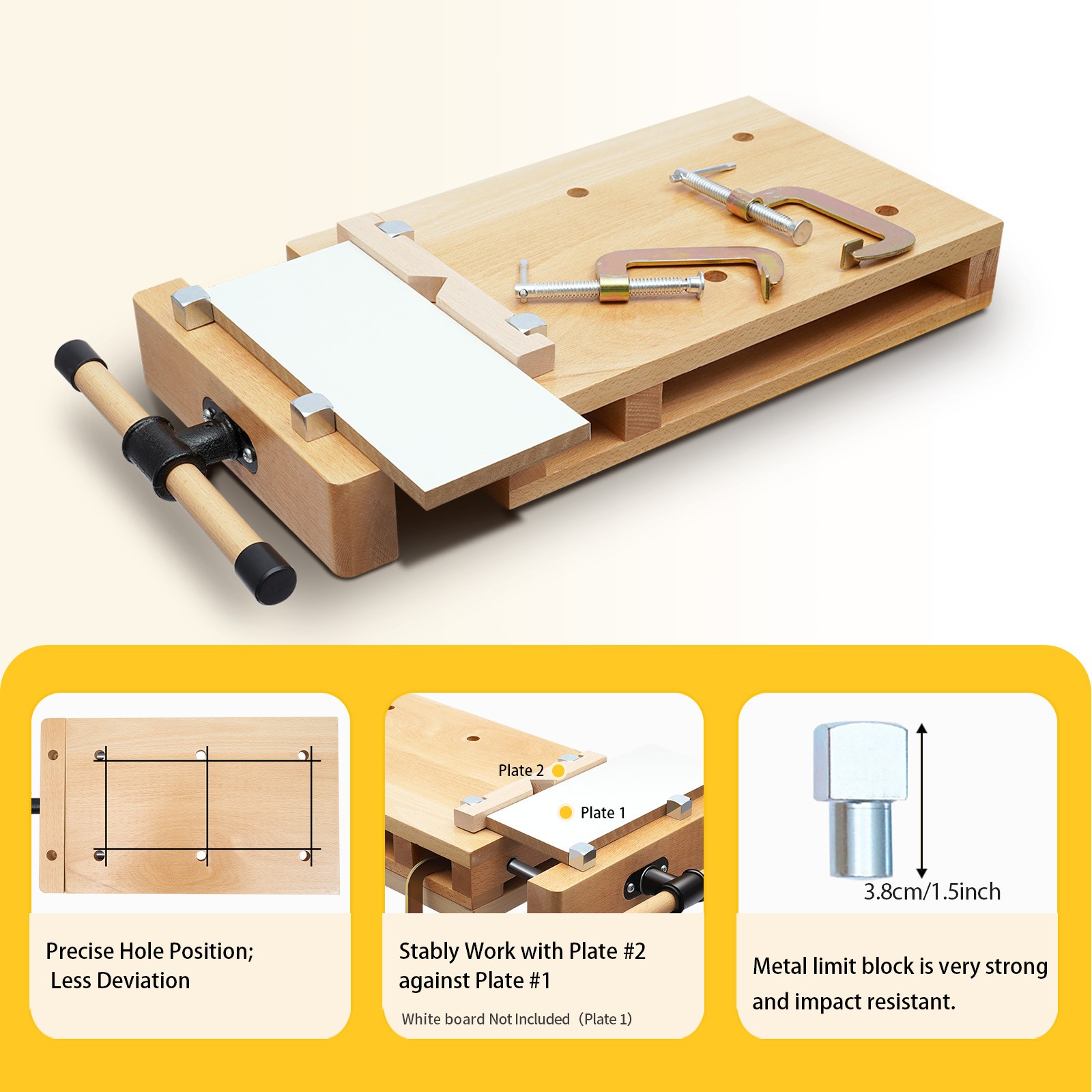 Woodworking Bench Vise with Quick Release, Durable Beech Wood Design