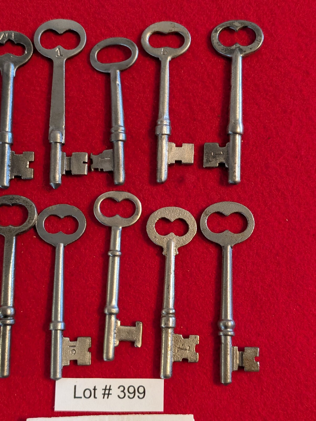 LOT OF 10 OLD VINTAGE ANTIQUE SKELETON KEYS c1880’s, CLEANED-NO RUST!!! LOT#399