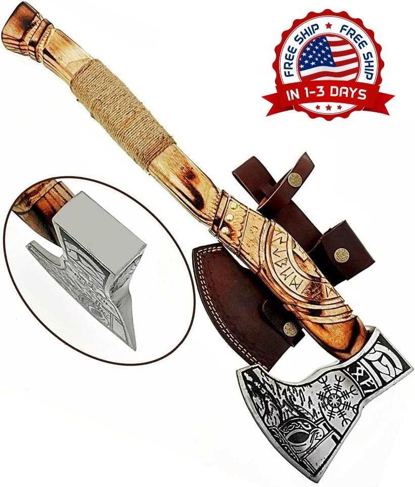 Hacha vikinga de acero al carbono forjado a medida con mango de madera de rosa