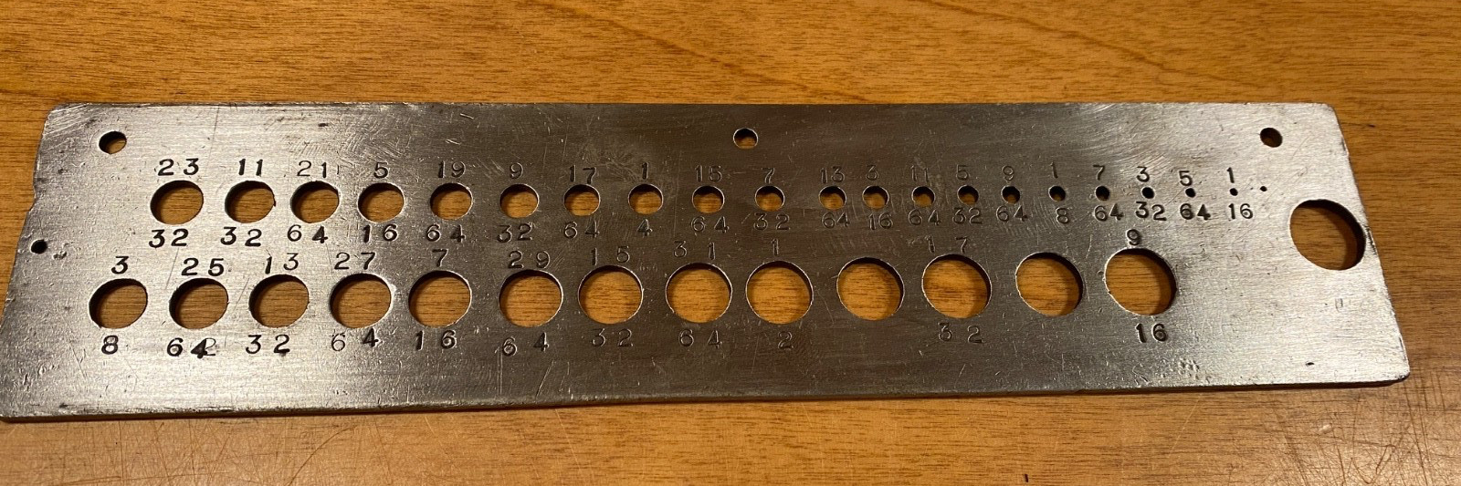 Vintage 1/8″ Steel Drill Gauge/Index, Handmade?, 10-1/2″ x 2-1/2″ x 1/8″