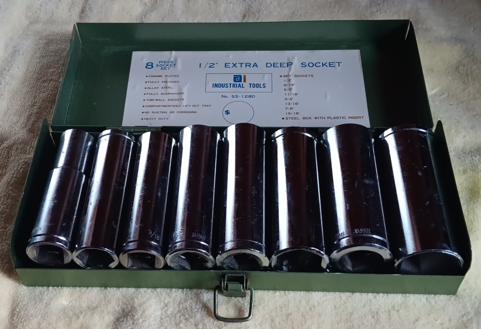 Vintage Japan 8pc 1/2″EXTRA DEEP HEAVY DUTY Socket Set Industrial Alloy Steel