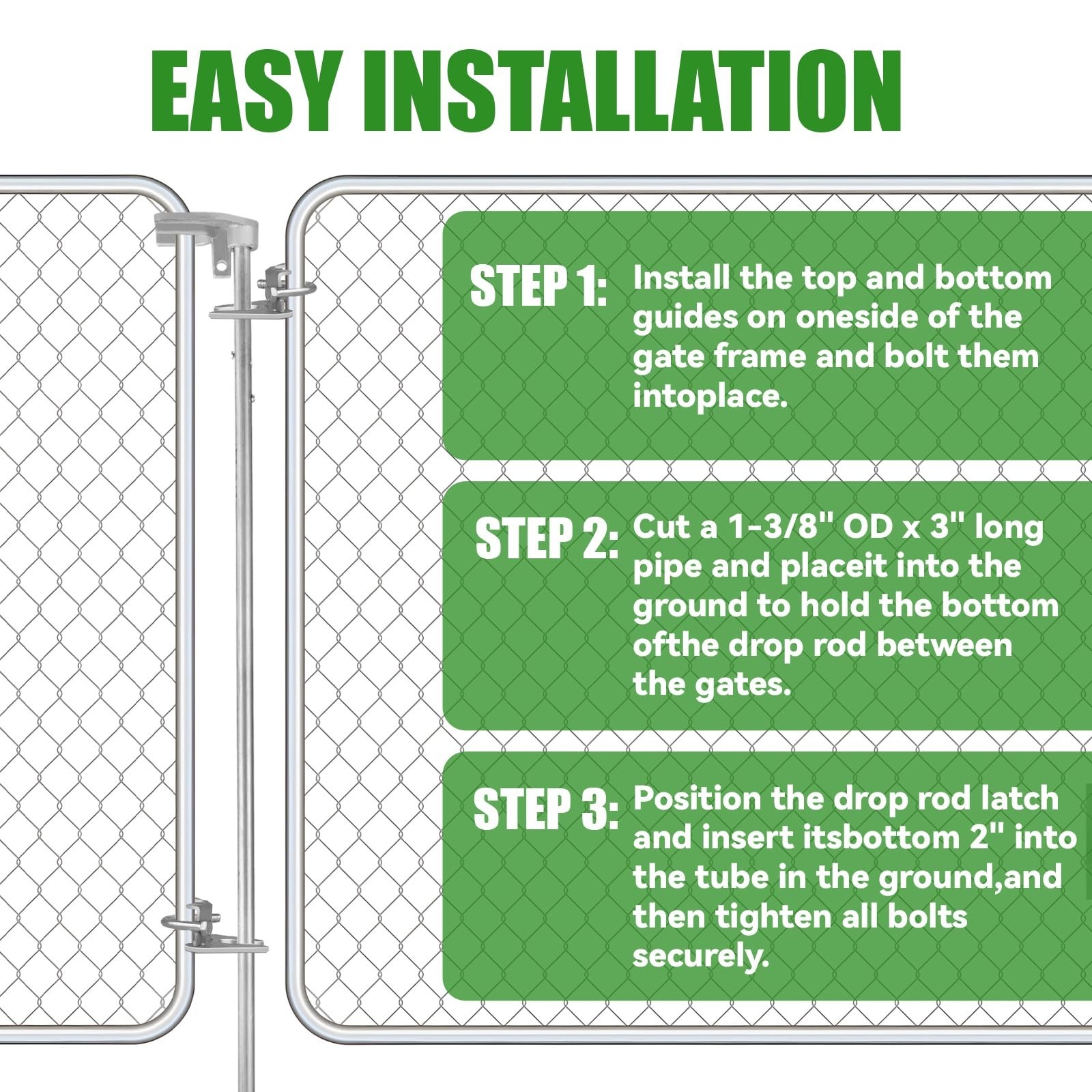 36″ Chain Link Drop Rod for Double Gate, Pull Style Chain Link Fence Gate Lat…
