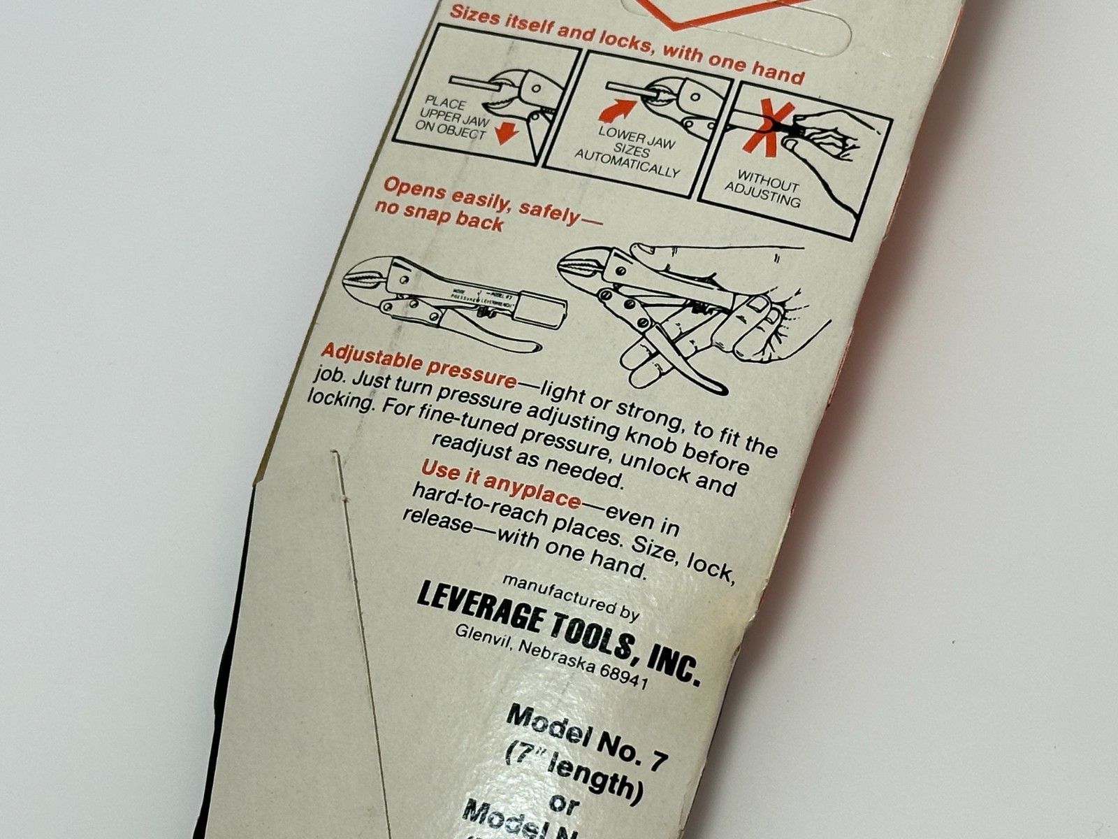 Leverage Tools INC (Nebraska USA) Model No. L8 Long Nose LEVERWRENCH Pliers, NOS