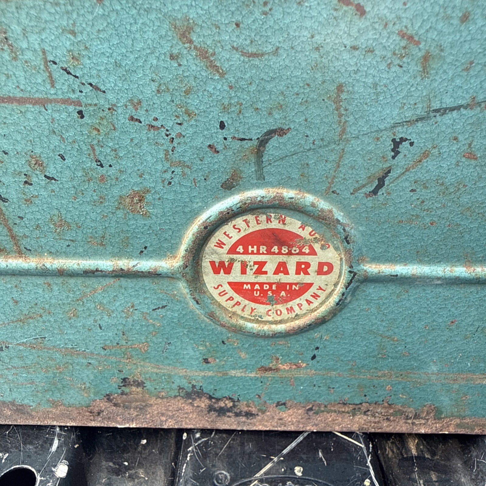 Western Auto Supply Wizard Tool Box w/ Tray 22″ Blue Green Metal Vintage