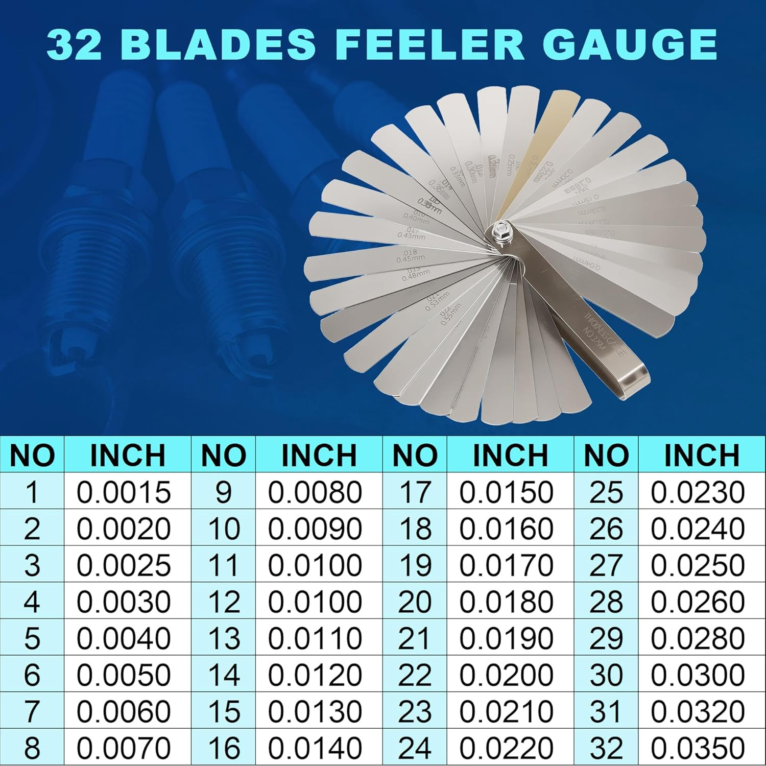 Spark Plug Gap Tool with 32 Blade Steel Feeler Gauge, Spark Plug Gapping Tool