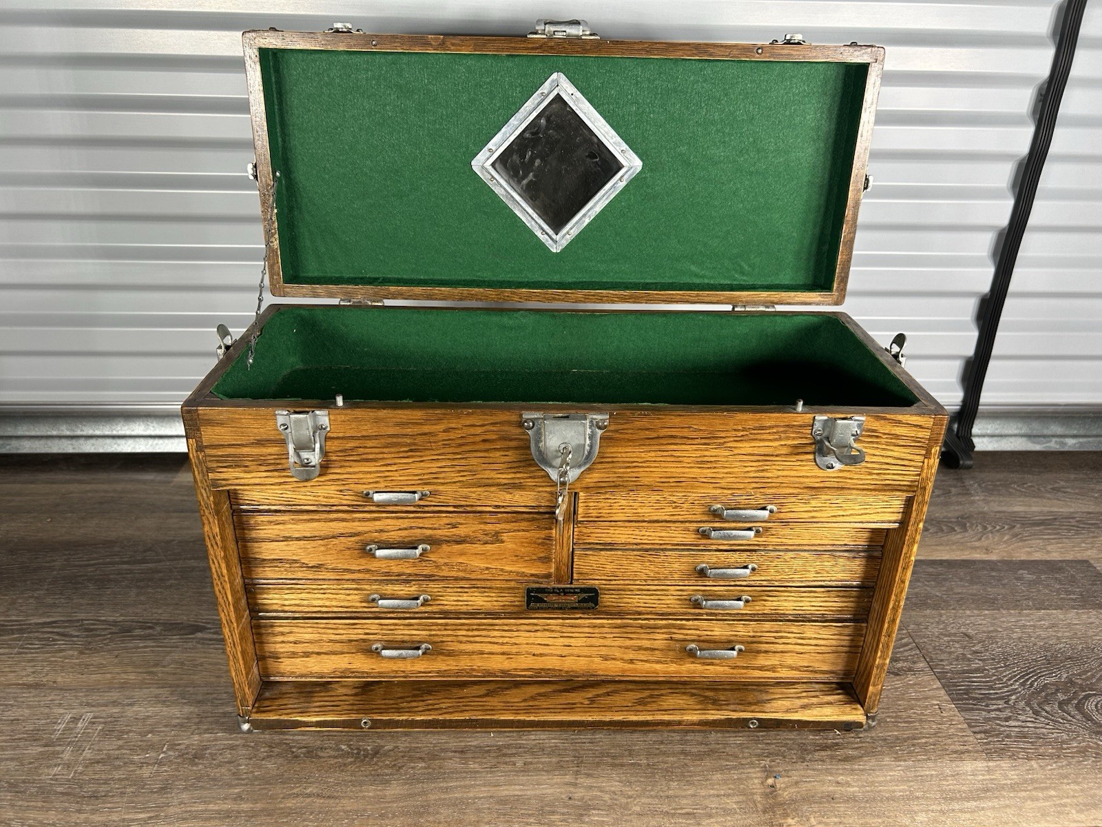 Antique Union Model B-20 7 Drawer Wooden Oak Toolbox Chest With Key Really Nice