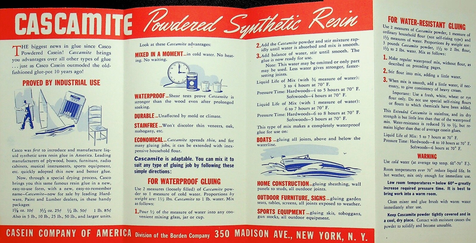 1937 CASCO GLUE GLUING GUIDE & CASCAMITE PLASTIC ADHESIVE BROCHURE -E13-J