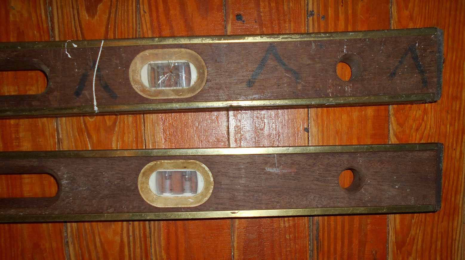 2 Vintage Stanley 48 Inch Level 42-347 Wood, Brass