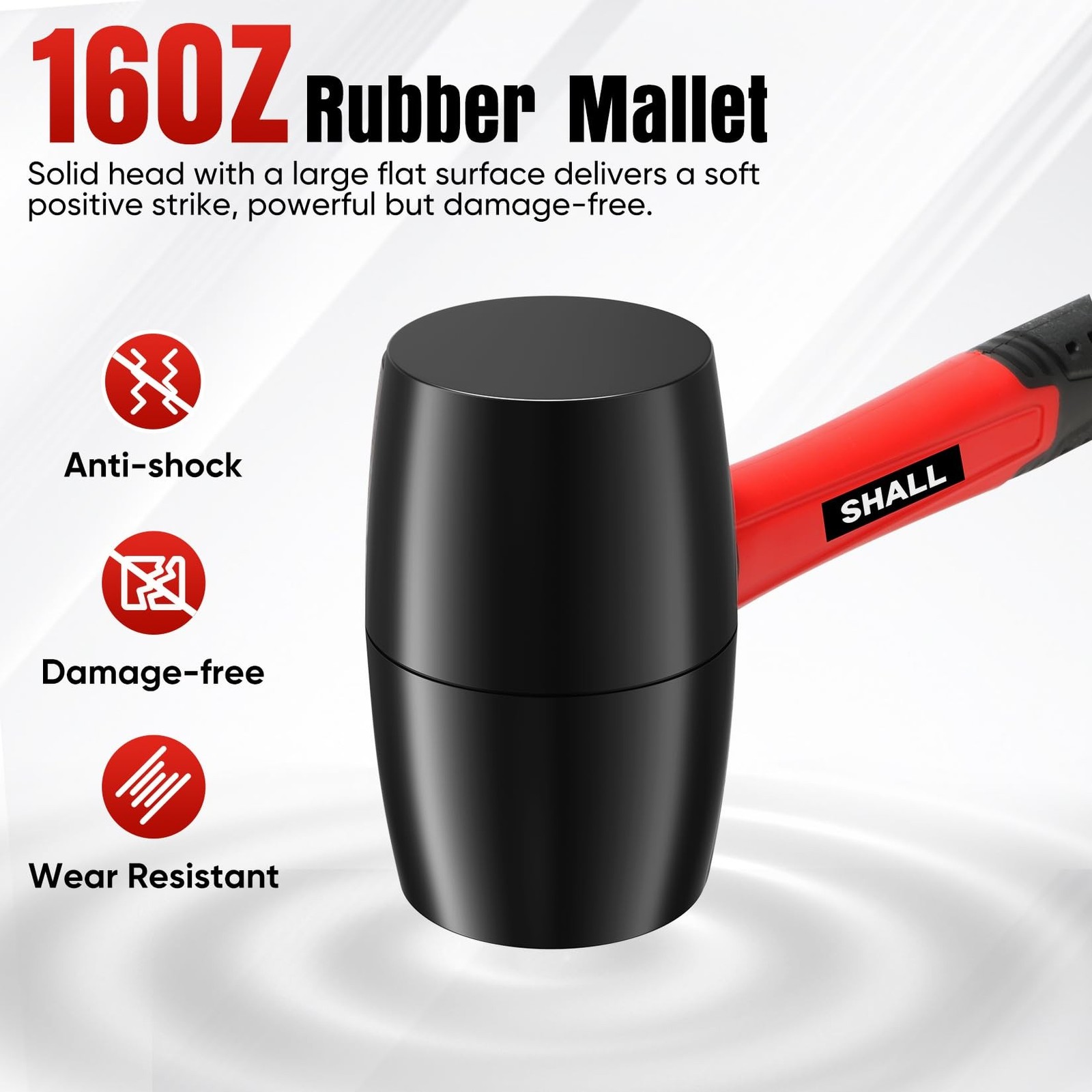 SHALL 2-Piece Rubber Mallet Hammer Set, 16oz Rubber Hammer Mallet & 40mm Doub…
