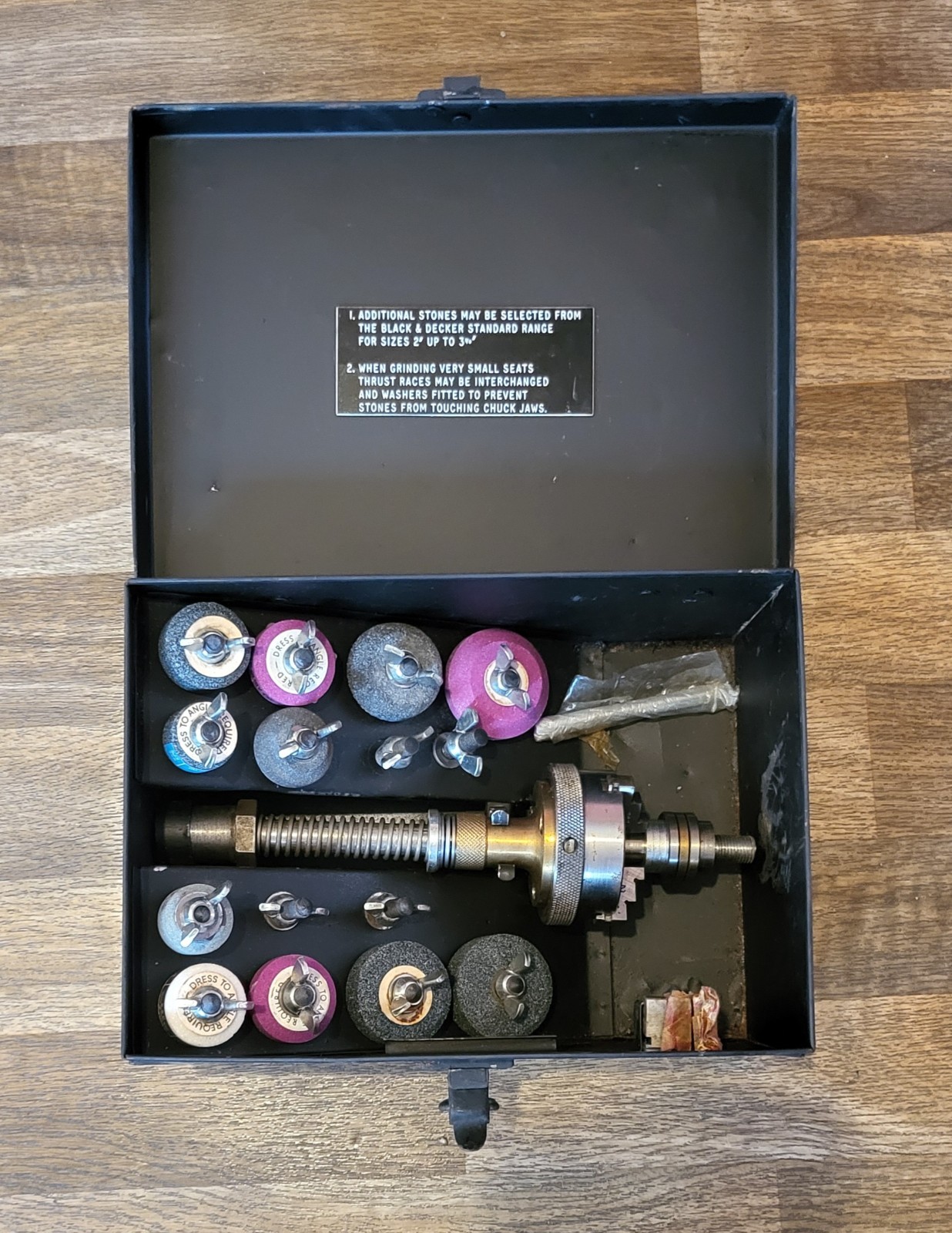 Rare cased vintage 11″ Burnerd Model 33 of England lathe valve seat grinding kit